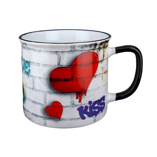Tasse STREET ART LOVE Keramik Graffitimotiv Emaille-Design 390ml 9,8x13,2x9cm