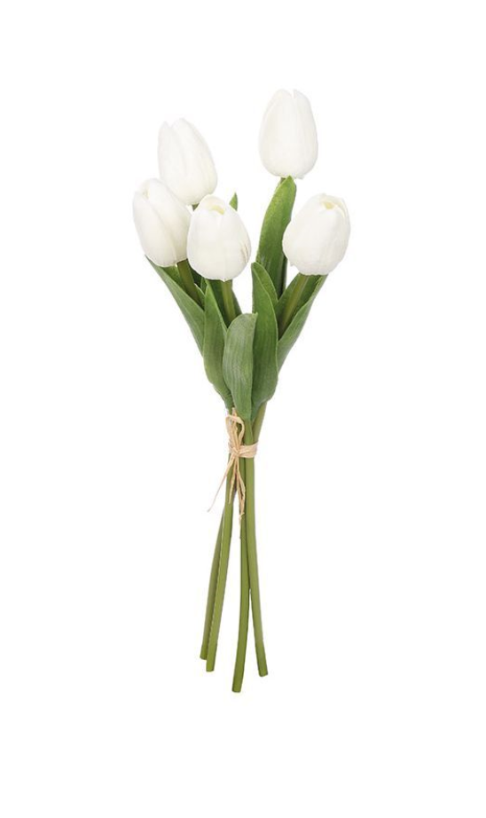 Kunstblumen-Bündel Tulpe Kunststoff Weiß 33cm