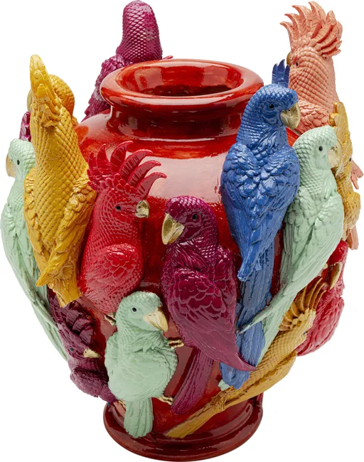 Vase Birds Gossip bunt Polyresin 30x24,5x24,5cm handbemalt 