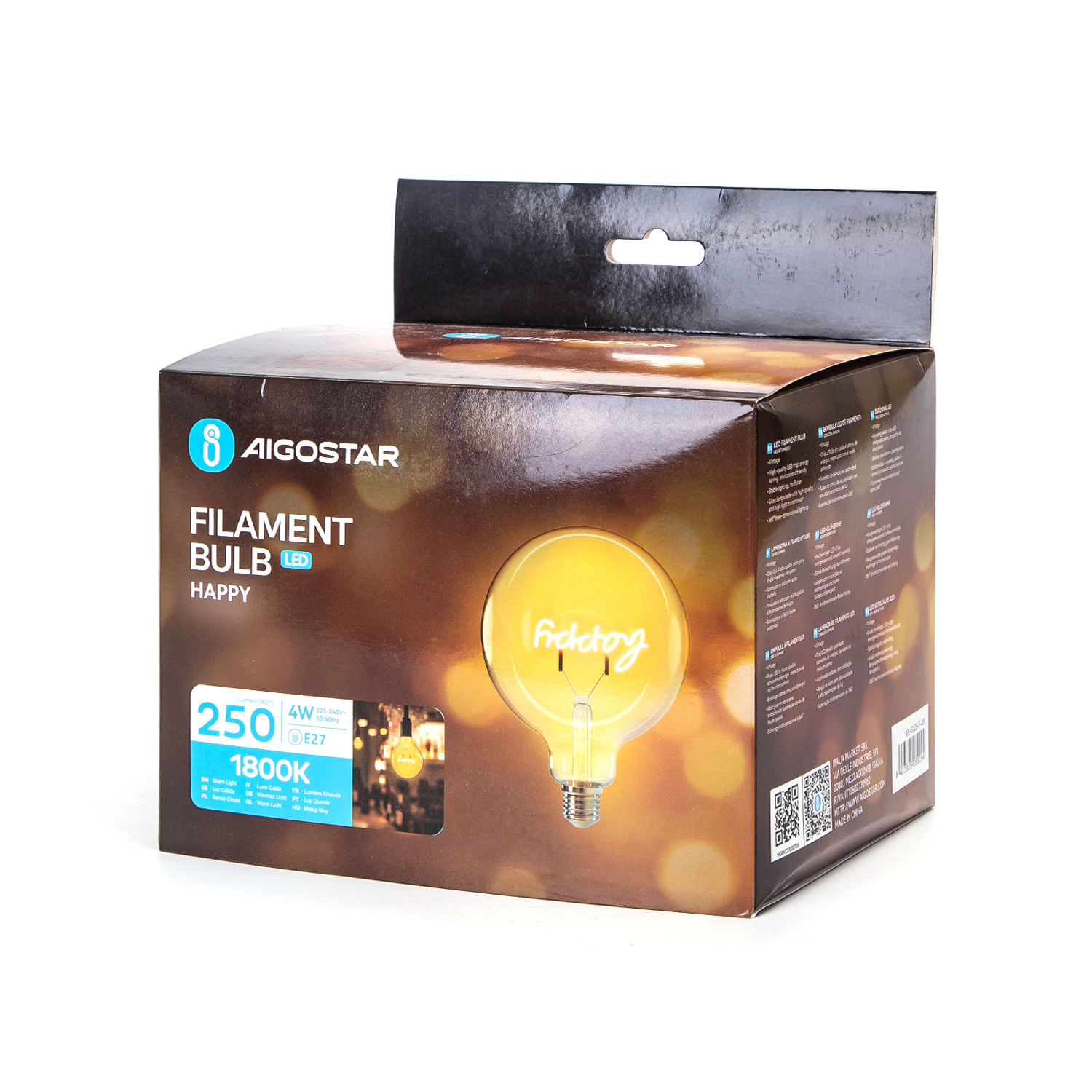 LED Globebirne mit Schriftzug HAPPY Gold G125 E27 4W 250lm 1800K Warmweiß 12,5x12,5x17,2cm