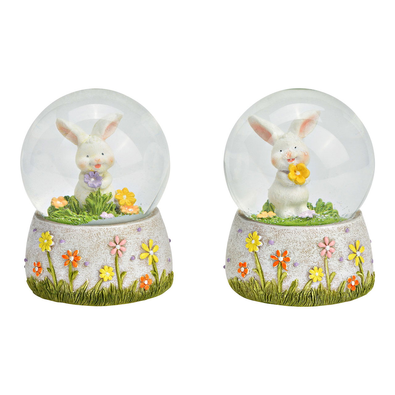 Deko Schneekugel HASE MIT BLUME Glas Polyresin Gelb 7x7x9cm