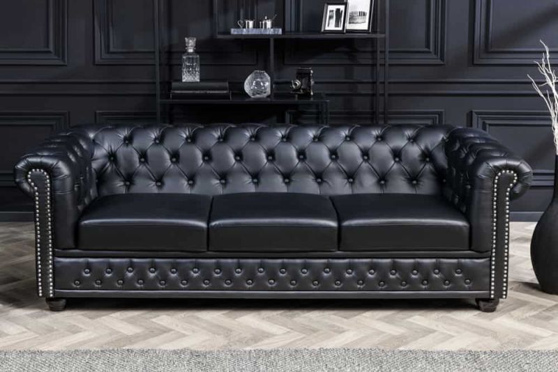 3-Sitzer Sofa CHESTERFIELD Matt-Schwarz 205x85x73cm