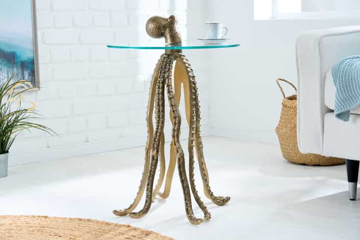 1aMnLtoWwytQei Beistelltisch WILDLIFE OCTOPUS Metall Glas Messing Handarbeit 45x45x67cm