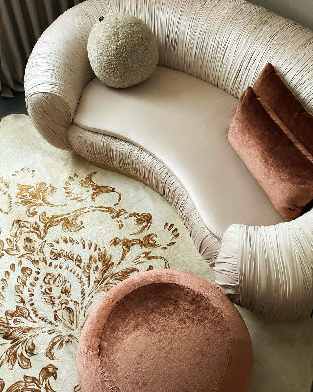0-7 2-Sitzer-Sofa PERUGIA Samtoptik Edelstahl Creme Gold 195x119x56cm