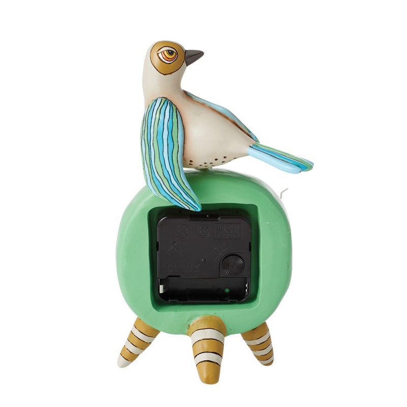 Tischwecker PERCHED BIRD Polyresin handbemalt batteriebetrieben 10,5x12x21cm