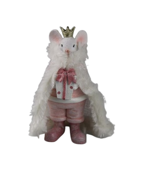 Dekofigur MÄUSEKÖNIG Polyresin Rosa 5.5x5x14cm