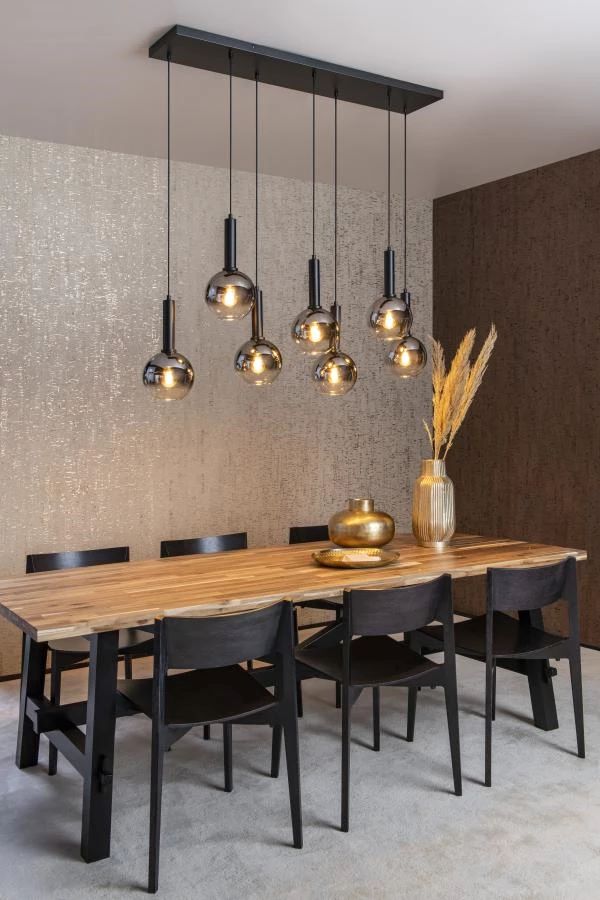 Pendelleuchte MARIUS Rauchglas Schwarz 7xE27 130x30x150cm