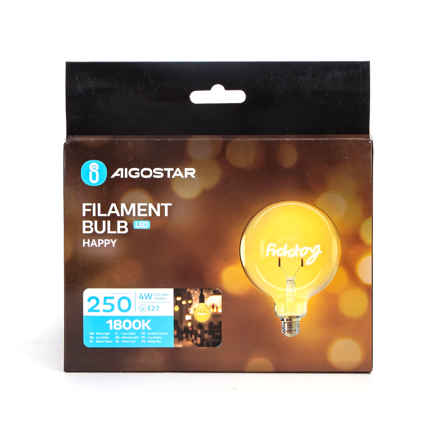 LED Globebirne mit Schriftzug HAPPY Gold G125 E27 4W 250lm 1800K Warmweiß 12,5x12,5x17,2cm