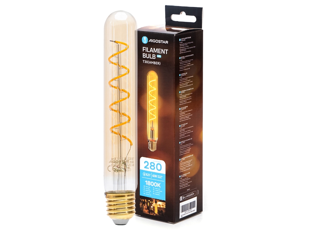 LED Filament Leuchtmittel TUBE T30 E27 4W 1800K Warmweiß 3x3x18,5cm