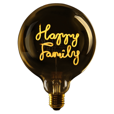 LED Globebirne mit Schriftzug HAPPY FAMILY G125 E27 2,5W 2200K 67lm 12,5x12,5x17,2cm