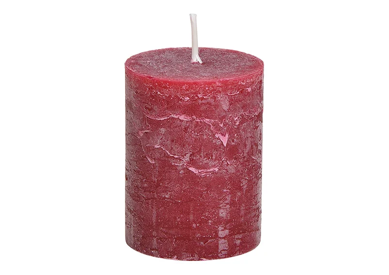 1tOYsptrerqic4 Stumpenkerze Wachs Bordeaux-Rot 6,8x6,8x9cm