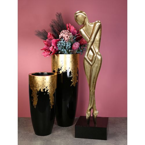 Übertopf KONUS Fiberglas Schwarz Gold 35x35x76cm
