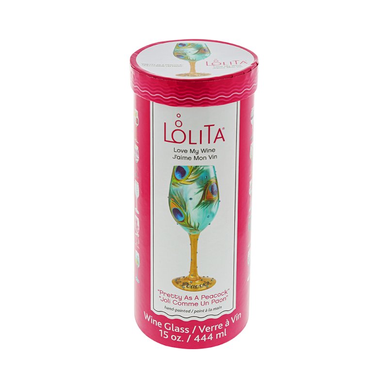Weinglas PRETTY AS A PEACOCK by Lolita handbemalt Unikat 444ml 8,5x8,5x22,5cm