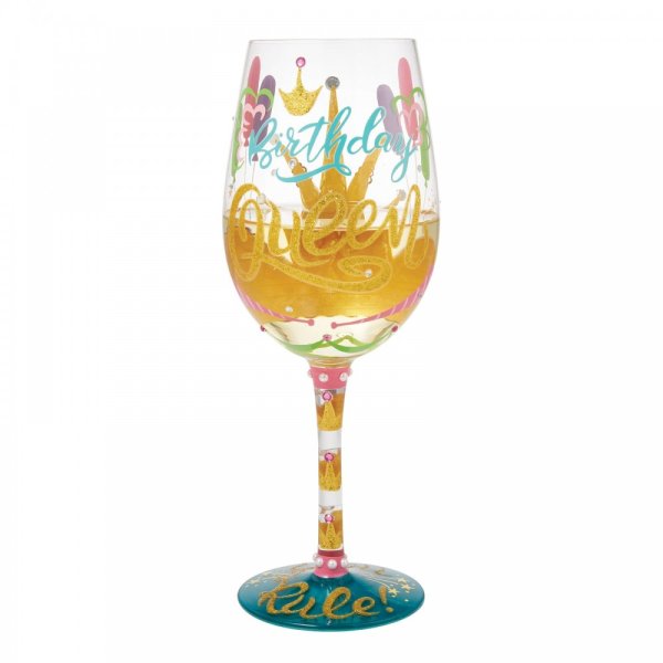 Weinglas BIRTHDAY QUEEN by Lolita handbemalt Unikat 444ml  8,5x8,5x22,5cm