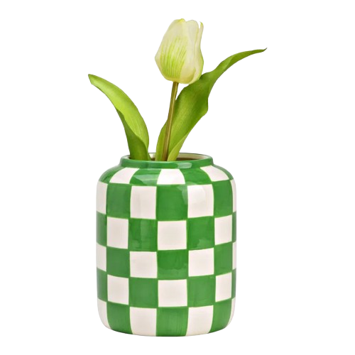Deko Vase KARIERT Keramik Grün Weiß 12x12x14cm