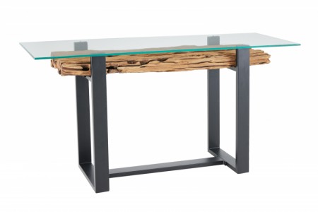 6VzrU8JJsLrHFN Konsolentisch BARRACUDA recyceltes Teakholz Glas Eisen Unikat 150x50x77cm
