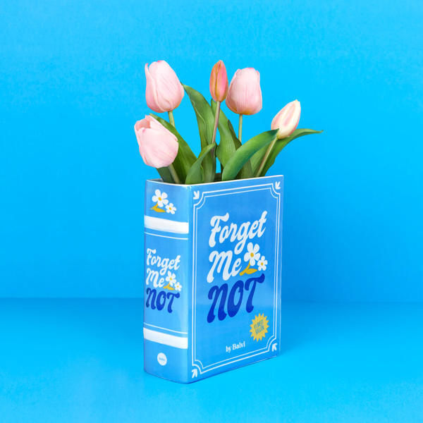 2-in-1 Deko-Vase & Buchstütze BOOK - FORGET ME NOT Blau Keramik 6,5x15x20cm