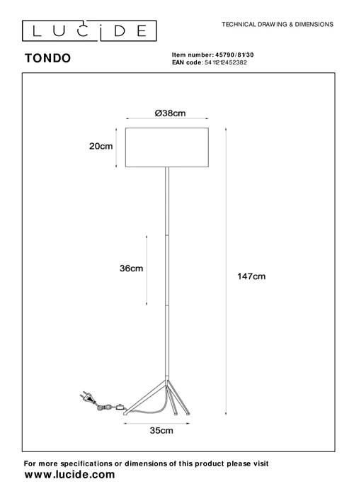 Stehleuchte TONDO Baumwolle E27 38x38x147cm