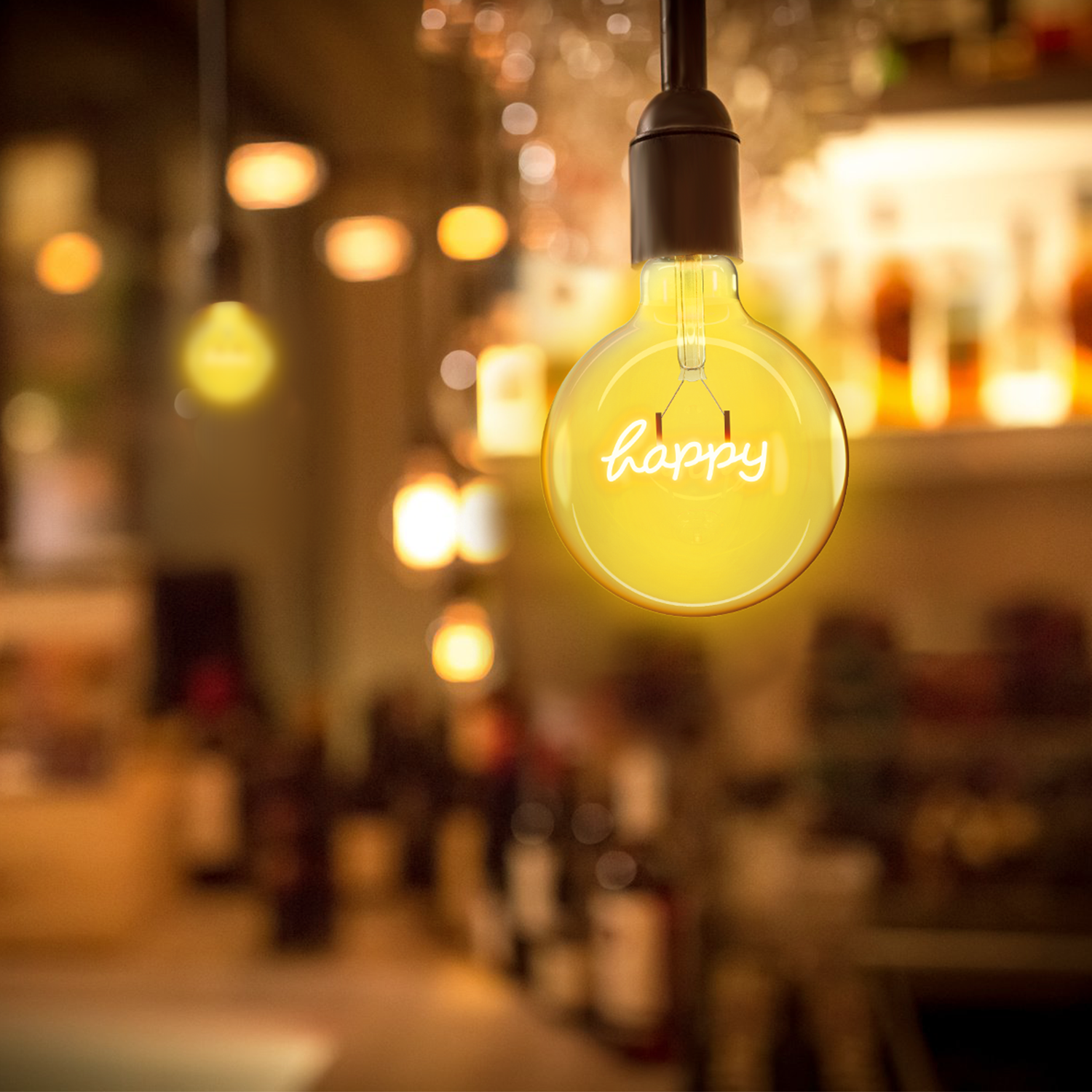 LED Globebirne mit Schriftzug HAPPY Gold G125 E27 4W 250lm 1800K Warmweiß 12,5x12,5x17,2cm