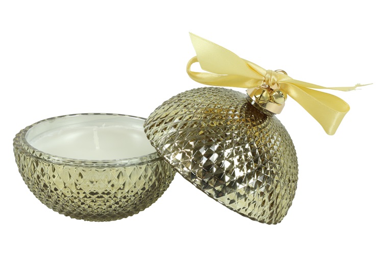 Kerze im Weihnachtskugelglas Gold 20H 11x11x13cm