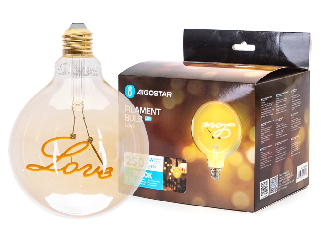 LED Globebirne mit Schriftzug LOVE Gold G125 E27 4W 250lm 1800K Warmweiß 12,5x12,5x17,2cm