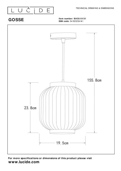 Pendelleuchte GOSSE Porzellan Weiß E27 19,5x19,5x155,8cm Pendelleuchte GOSSE Porzellan Weiß E27 19,5x19,5x155,8cm