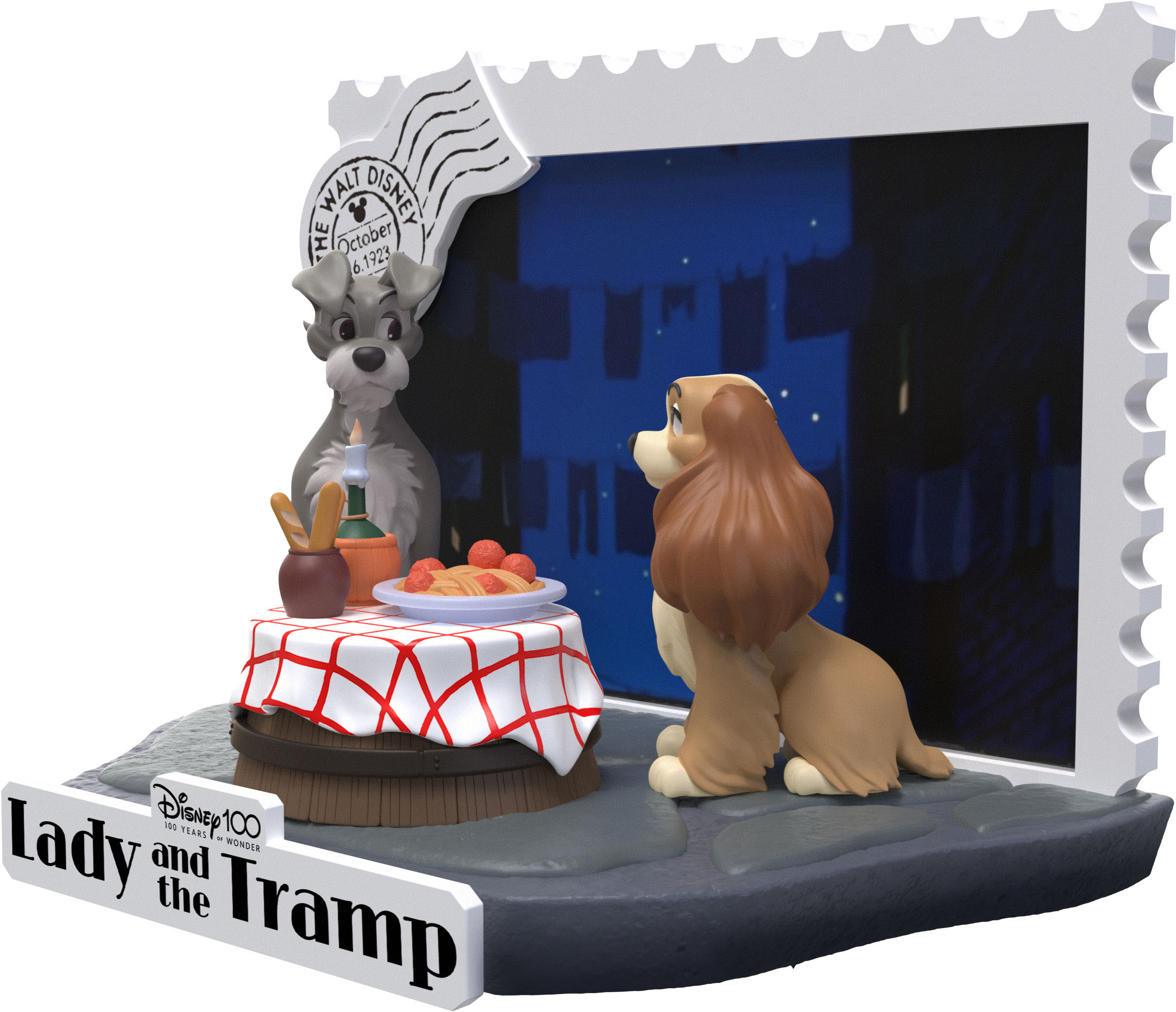 2ldVODk4cEbcJh Disney 100 Years of Wonder D-Stage Diorama "Lady And The Tramp - Susi & Strolch" 11,8cm