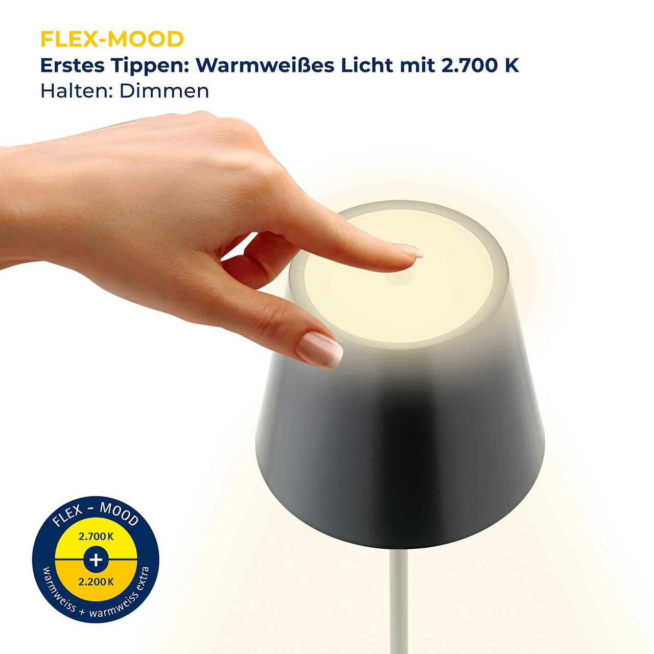 61733_3 LED Akku-Tischleuchte NUINDIE Metall Roségold 2,2W 168/197lm 2200K/2700K Flex Dim IP54 10x10x38cm
