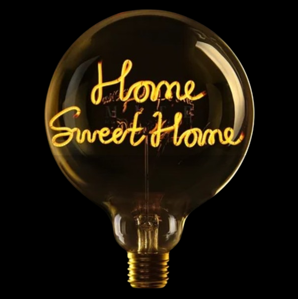 LED Globebirne mit Schriftzug HOME SWEET HOME G125 E27 2,5W 2200K 12,5x12,5x17,2cm