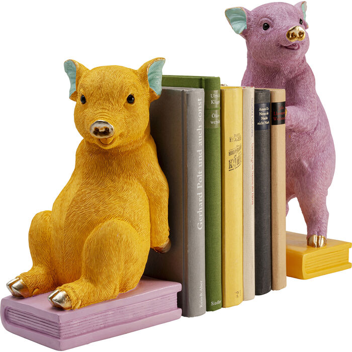 KARE-56708-master-30-700x700 Deko Buchstütze PIG PARTY Polyresin Pink Gelb handgearbeitet Unikat 15x12,8x29,5cm