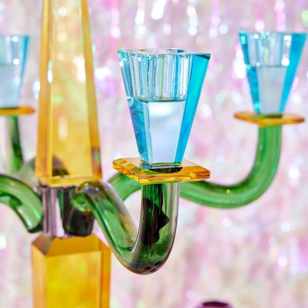 Kerzenleuchter FANCY CRYSTAL 5 Flammig Glas Gelb 10x10x60 cm