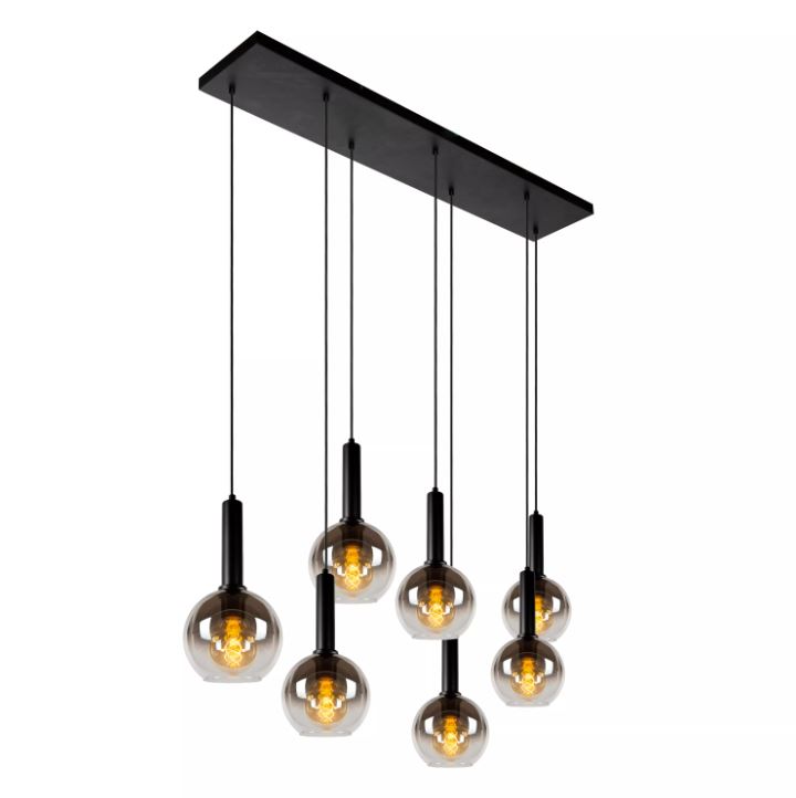 Pendelleuchte MARIUS Rauchglas Schwarz 7xE27 130x30x150cm