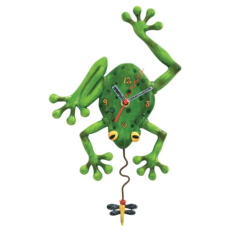 Pendeluhr FROG FLY Frosch Polyresin handbemalt batteriebetrieben 5,1x22,7x35,6cm
