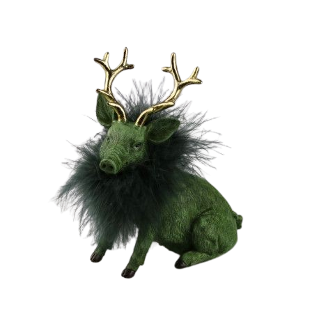 SCHWEIN MIT GEWEIH & Flausch Grün 19x11x20cm