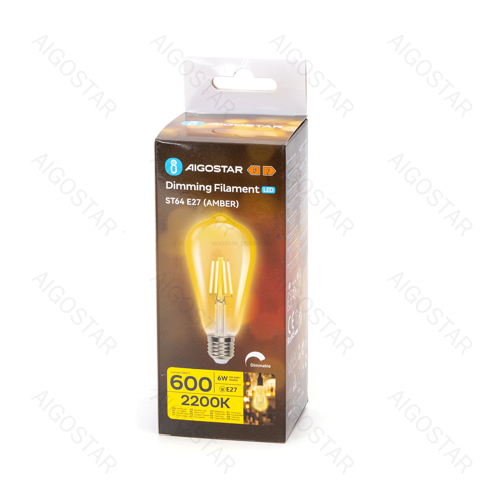 LED Filament Leuchtmittel Edison ST64 E27 6W 600lm 2200K Warmweiß dimmbar 6,4x6,4x14,2cm