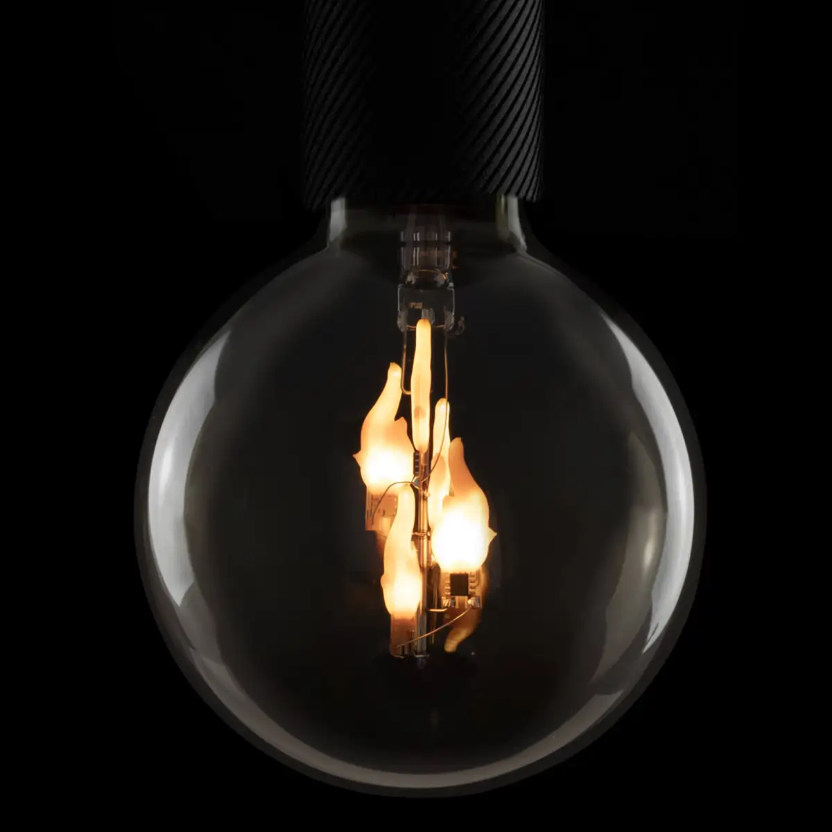 LED Filament Leuchtmittel FIRE FLAME DOWN Globe Klar G125 E27 1W 1800K 60lm 12,5x12,5x18cm