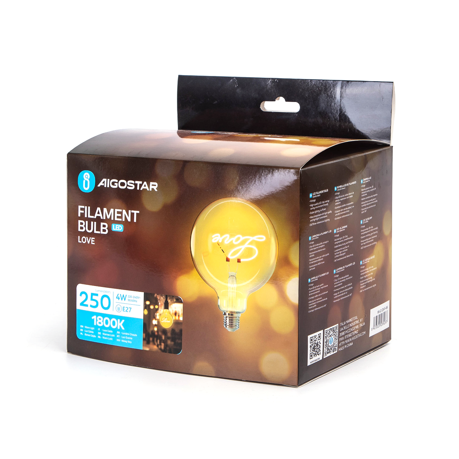 LED Globebirne mit Schriftzug LOVE Gold G125 E27 4W 250lm 1800K Warmweiß 12,5x12,5x17,2cm
