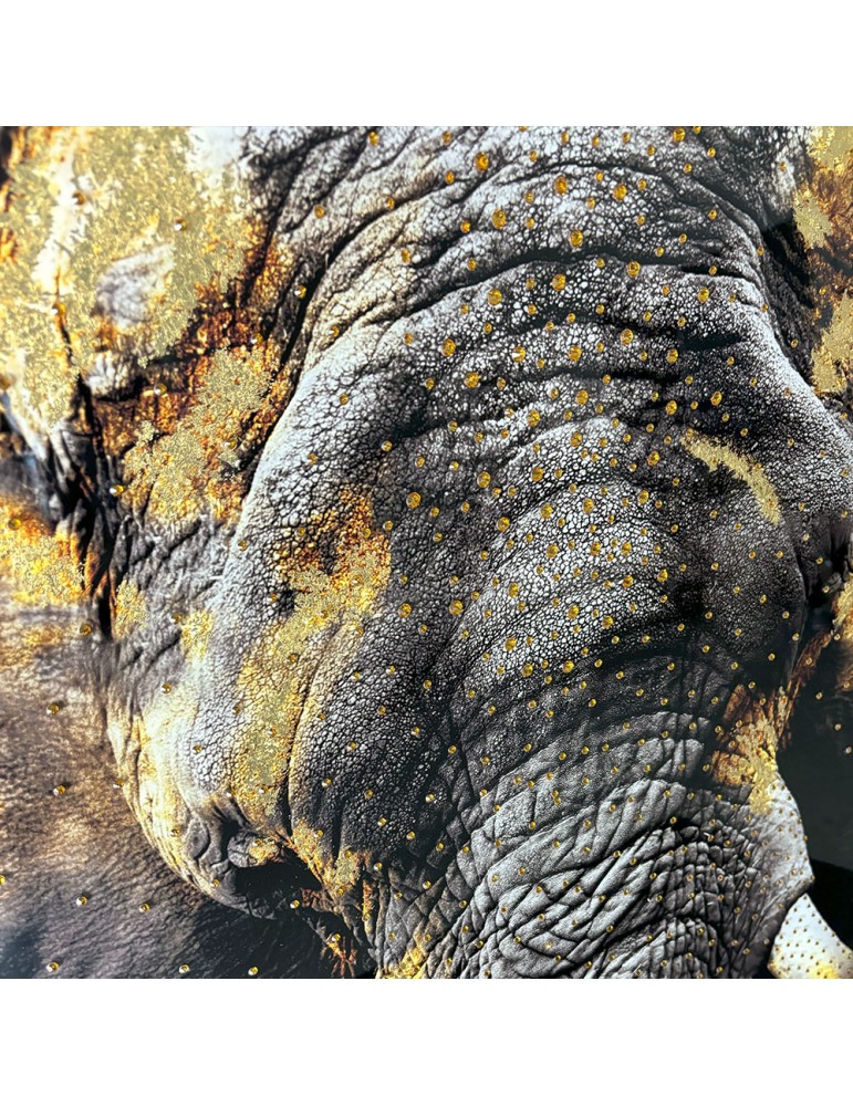 Glasbild GOLDEN ELEPHANT inkl. Rahmen mit Reliefeffekt Strass 4x80x120cm Glasbild GOLDEN ELEPHANT inkl. Rahmen mit Reliefeffekt Strass 4x80x120cm