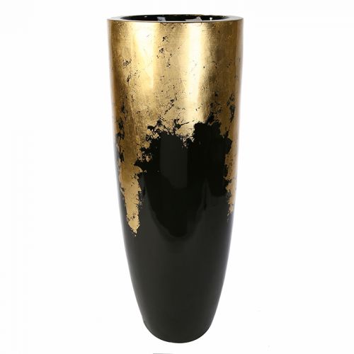Übertopf KONUS Fiberglas Schwarz Gold 35x35x76cm