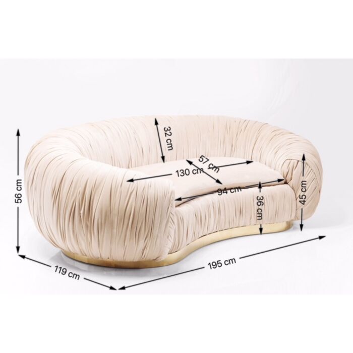 8d4BXtVlyHIzUA 2-Sitzer-Sofa PERUGIA Samtoptik Edelstahl Creme Gold 195x119x56cm