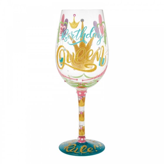 Weinglas BIRTHDAY QUEEN by Lolita handbemalt Unikat 444ml  8,5x8,5x22,5cm