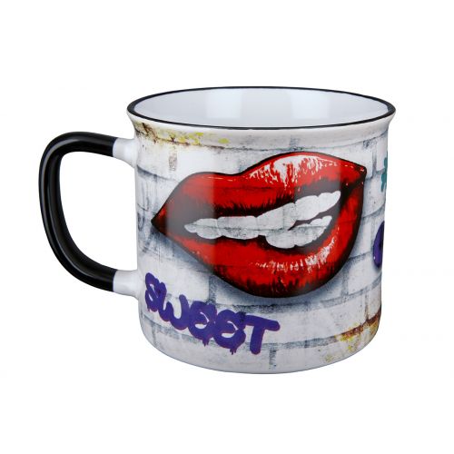 Tasse STREET ART LOVE Keramik Graffitimotiv Emaille-Design 390ml 9,8x13,2x9cm