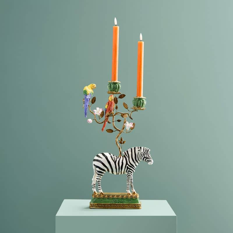 Kerzenleuchter ZEBRA Polyresin Metall für 2 Kerzen 27x9x45 cm