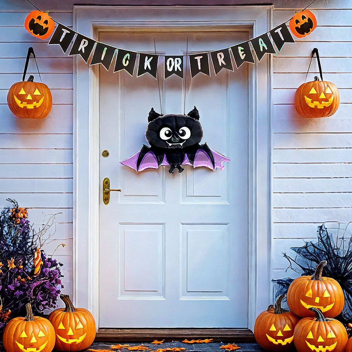 Halloween Deko Set für die Tür TRICK OR TREAT leuchtet im Dunkeln 