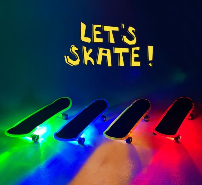 LET'S SKATE LED Finger-Skateboard 9,6x2,5x1,3cm