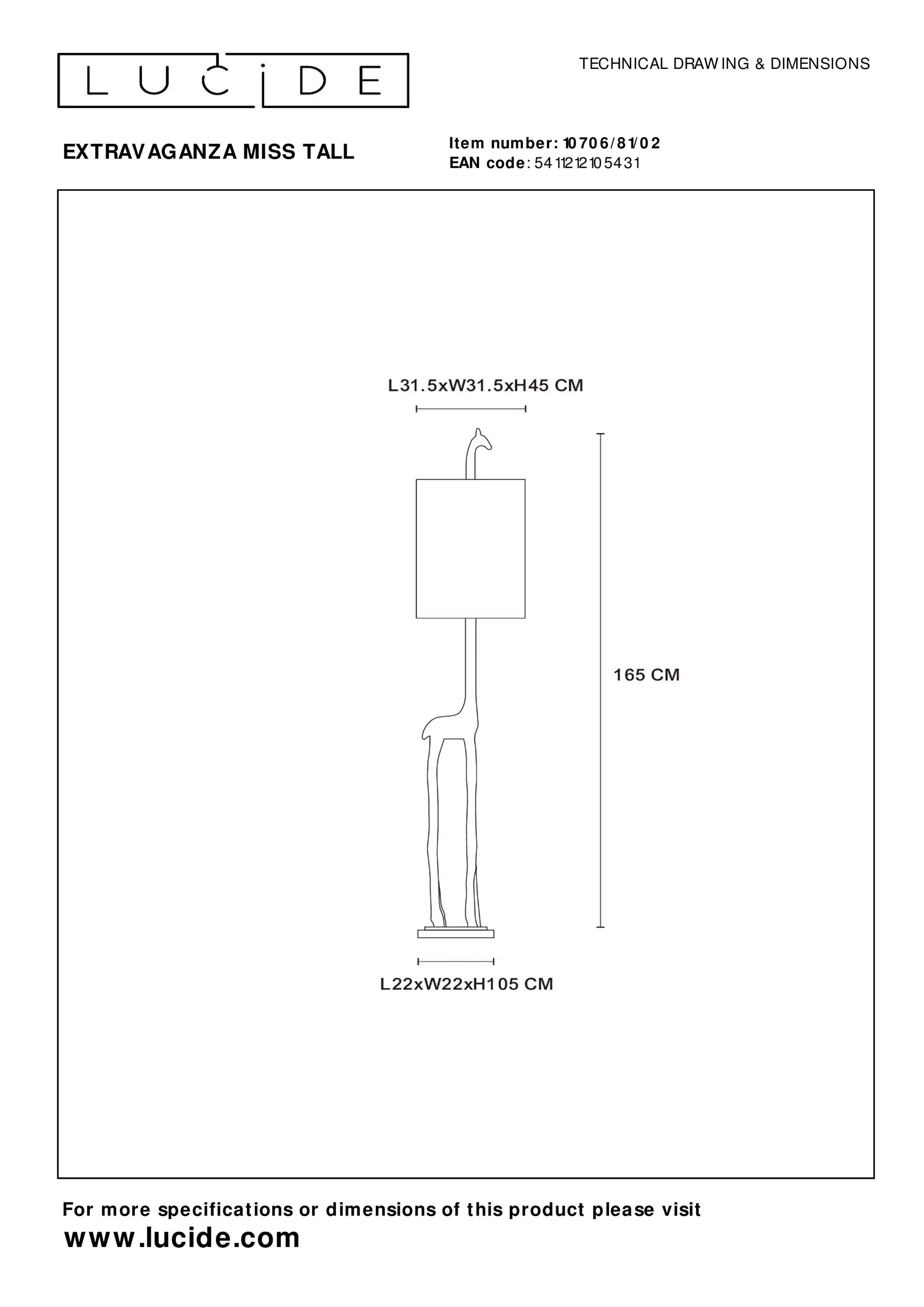 10706-81-02-technical-drawing Stehleuchte EXTRAVAGANZA MISS TALL Kunststoff Textil Gold Braun 31,5x31,5x160cm