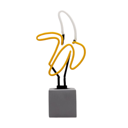 2-removebg-preview-10 Neon Sign BANANA Glas inkl. Betonsockel Gelb 12V 1,5m Kabel dimmbar handgemacht 17x9x37cm