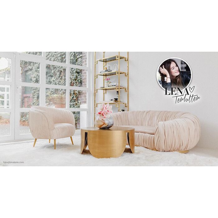 33qPB4txLE75Nf 2-Sitzer-Sofa PERUGIA Samtoptik Edelstahl Creme Gold 195x119x56cm