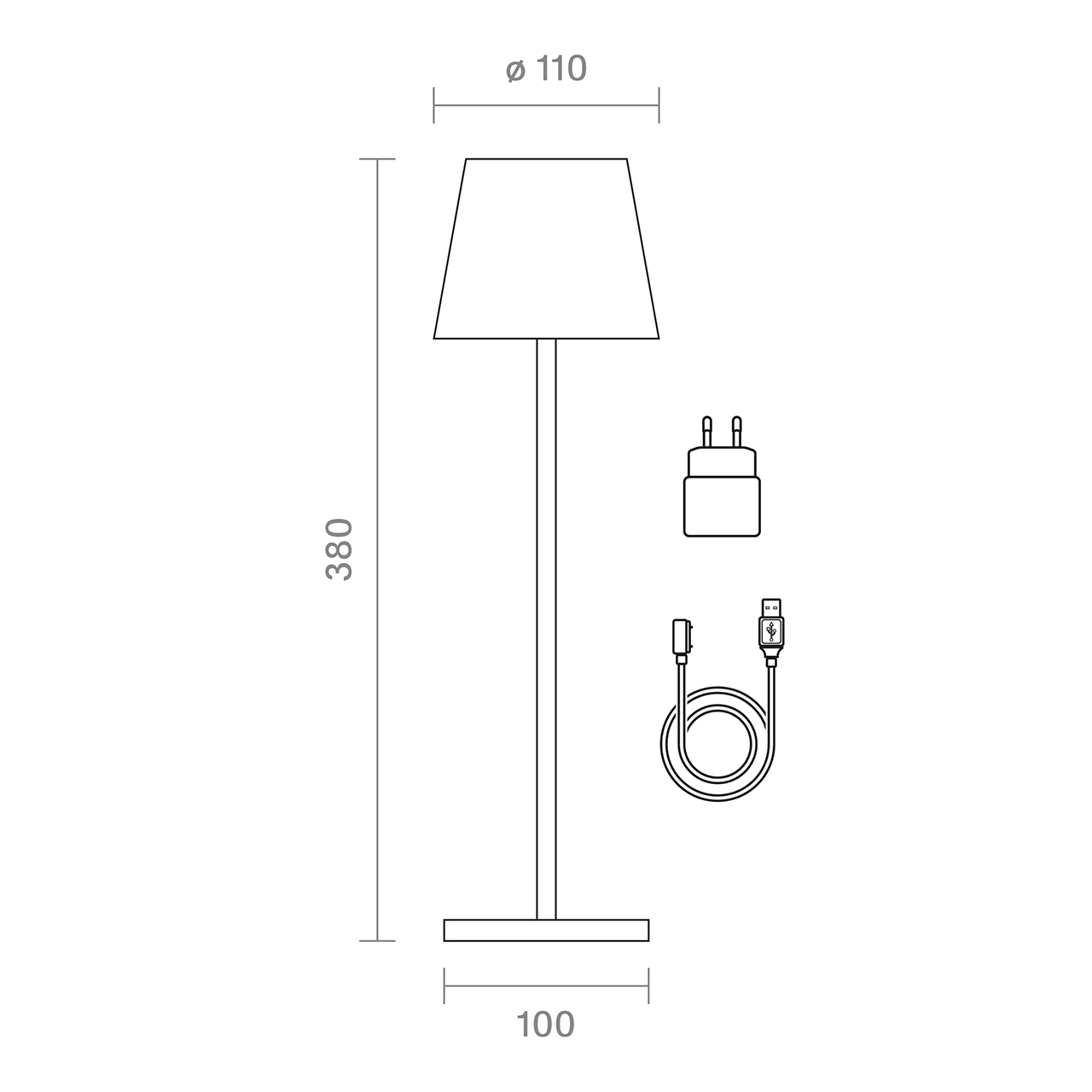 LED Akku-Tischleuchte NUINDIE Aluminium Salbeigrün 2,2W 168/197lm 2200K/2700K Flex Dim IP54 10x10x38cm