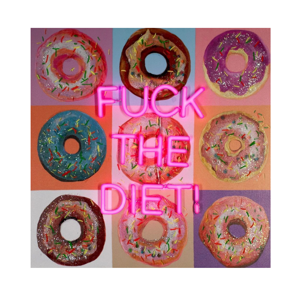 LED Wandbild FUCK THE DIET! Acrylfarbe & Neon-LED auf Leinwand Handbemalt Unikat 60x4x60cm LED Wandbild FUCK THE DIET! Acrylfarbe & Neon-LED auf Leinwand Handbemalt Unikat 60x4x60cm